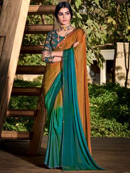 Akhilam - Women Chiffon Rust Embellished Celebrity Saree with Blouse Piece