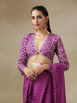 trueBrowns - Purple Bandhani Printed Silk Full Sleeve Blouse