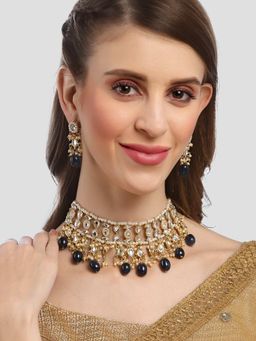 Karatcart - Gold Plated Blue Tumble Choker Necklace (Set of 2)