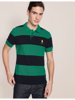 U.S. POLO ASSN. - Green Colour Block Cotton T-Shirt