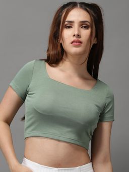 SHOWOFF - Womens Square Neck Green Fitted Regular Top