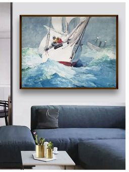 The Art House - Blue White Abstract Printed Framed Wall Art