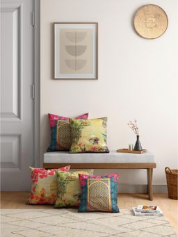 India Circus by Krsnaa Mehta - Lakeside Crane Flight Blended Velvet Cushion Cover Set Of 5