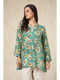 Soch - Womens Teal Viscose Blend Floral Print Tunic