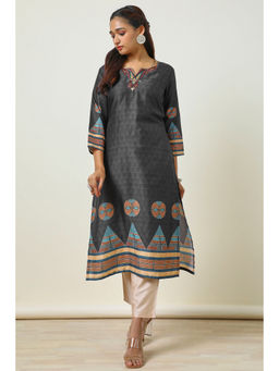 Soch - Womens Grey Muslin Blend Embroidered Kurta