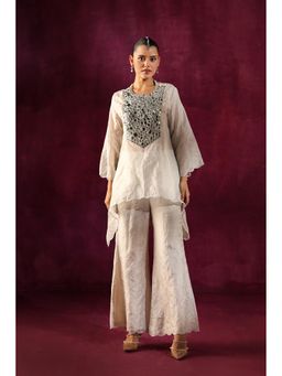 Twenty Nine - Mirror Embellished Tissue Kurti with Flared Pant (Set of 2)
