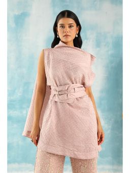 Twenty Nine - Silk Rai Daana Bandhani Cowl Neck Top with Belt (Set of 2)