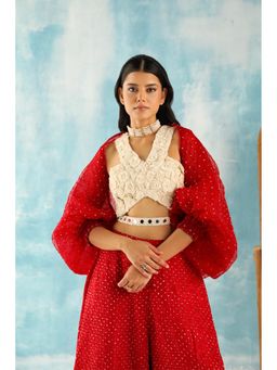 Twenty Nine - Tassel Cuff Cape In Organza Rai Daana Bandhani with Tassels