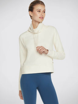 SKECHERS - Womens Go Luxe Rib Mock Neck Off White Long Sleeve Tops