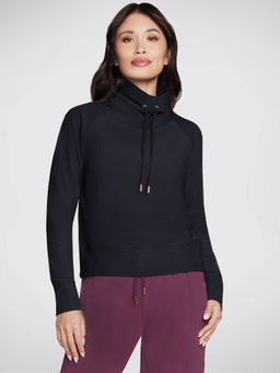 SKECHERS - Womens Go Luxe Rib Mock Neck Black Long Sleeve Tops