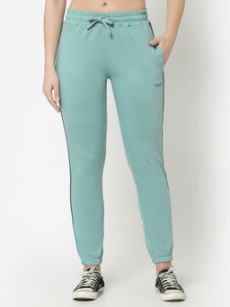 Club York - Women Sea Green Solid Cotton Jogger