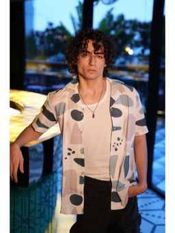 Off Duty India - Men White Water Color Splash Print Linen Shirt
