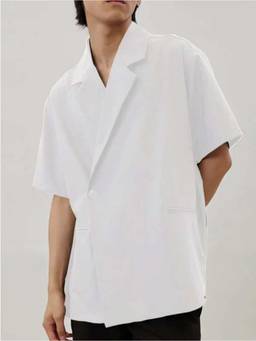 Off Duty India - Men White Blazer Vibe Slanted Placket Short Sleeve Shirt