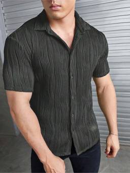 Off Duty India - Men Grey Fine Knit Slim Fit Shirt