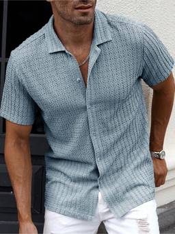 Off Duty India - Men Blue Fresh Flow Self Design Shirt