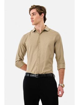 Snitch - Men Beige Micro Printed Full Sleeves Slim Casual Luxe Shirt