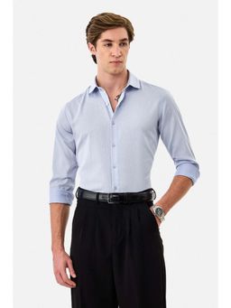 Snitch - Men Light Blue Textured Full Sleeves Slim Casual Luxe Shirt