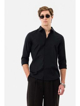 Snitch - Men Black Textured Full Sleeves Slim Formal Luxe Shirt