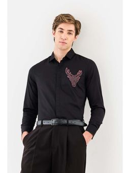 Snitch - Men Black Embroidery Full Sleeves Slim Shirt