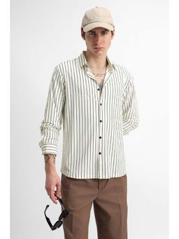 Snitch - Men White Stripes Full Sleeves Regular Casual Shirt
