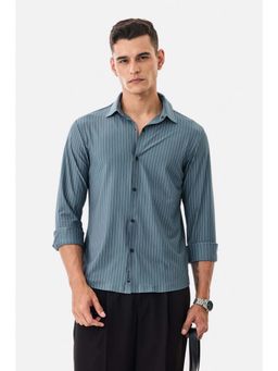 Snitch - Men Blue Stripes Full Sleeves Regular Casual Shirt