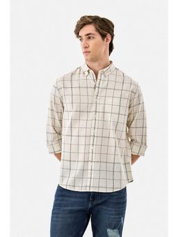 Snitch - Men Beige Checks Full Sleeves Regular Casual Shirt