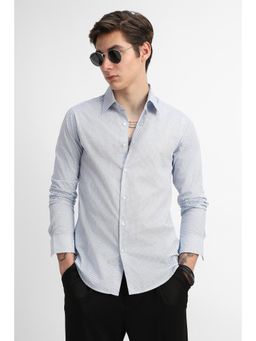 Snitch - Men White Micro Printed Full Sleeves Slim Formal Shirt