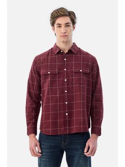 Snitch - Men Maroon Checks Full Sleeves Regular Casual Shirt