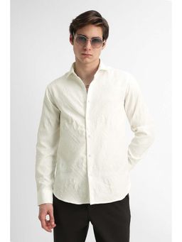 Snitch - Men Off White Self-Design Full Sleeves Slim Casual Shirt