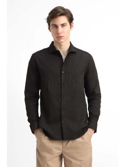 Snitch - Men Black Self-Design Full Sleeves Slim Casual Shirt