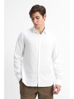 Snitch - Men White Textured Full Sleeves Regular Casual Shirt