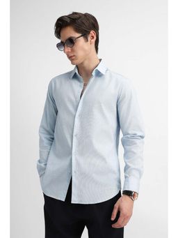 Snitch - Men Light Blue Textured Full Sleeves Regular Casual Shirt