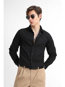 Snitch - Men Black Textured Full Sleeves Regular Casual Shirt
