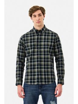 Snitch - Men Dark Green Checks Full Sleeves Slim Casual Shirt
