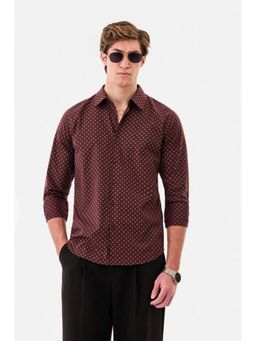 Snitch - Men Burgundy Printed Full Sleeves Slim Shirt