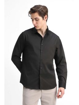 Snitch - Men Black Solid Full Sleeves Slim Formal Shirt