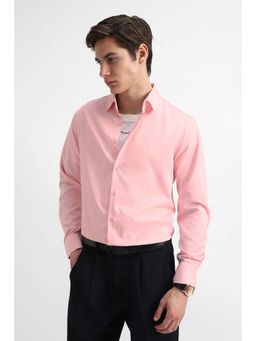 Snitch - Men Pastel Pink Solid Full Sleeves Slim Formal Shirt