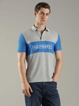 Tommy Hilfiger - Men Grey Colorblocked Regular Fit Cotton Polo T-Shirt