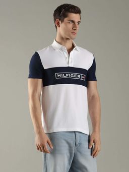 Tommy Hilfiger - Men White Colorblocked Regular Fit Cotton Polo T-Shirt