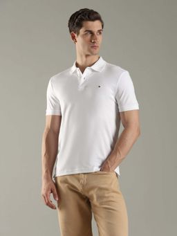 Tommy Hilfiger - Men White Solid Regular Fit Cotton Polo T-Shirt