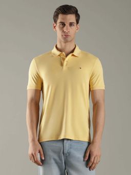 Tommy Hilfiger - Men Yellow Solid Regular Fit Cotton Polo T-Shirt