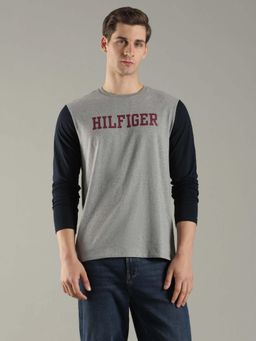 Tommy Hilfiger - Men Grey Logo Regular Fit Cotton T-Shirt