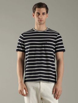 Tommy Hilfiger - Men Black Striped Regular Fit Cotton T-Shirt