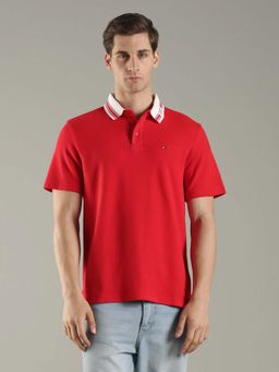 Tommy Hilfiger - Men Red Solid Regular Fit Cotton Polo T-Shirt
