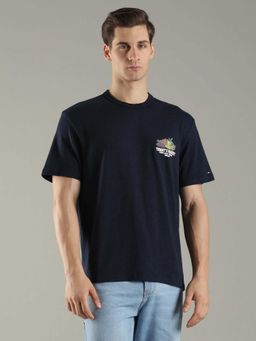 Tommy Hilfiger - Men Navy Blue Graphic Relaxed Fit Cotton T-Shirt