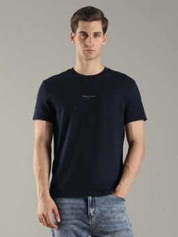 Tommy Hilfiger - Men Navy Blue Solid Regular Fit Cotton T-Shirt