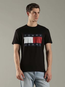 Tommy Hilfiger - Men Black Logo Regular Fit Cotton T-Shirt