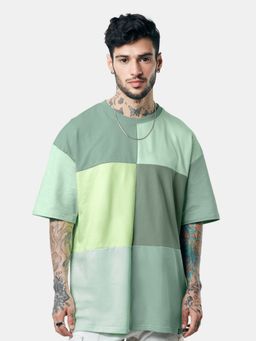 The Souled Store - Solids Green Colour Block Oversized T-Shirt for Men