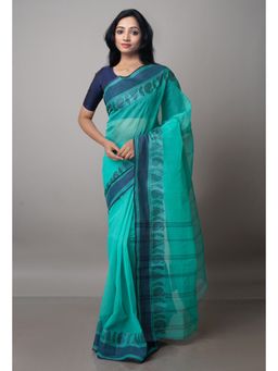 Unnati Silks - Turquoise Pure Handloom Superfine Bengal Cotton Saree