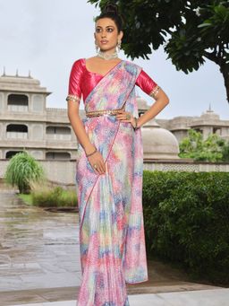 Odette - Multicolour Polyester Sequins Saree with Unstitched Blouse